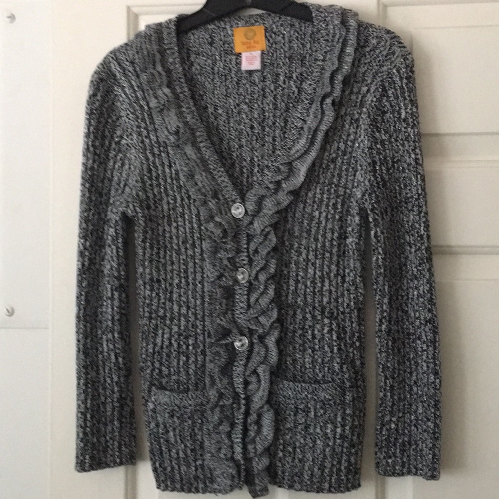Women’s Gray Ruffle-Trim Knit Cardigan Sweater